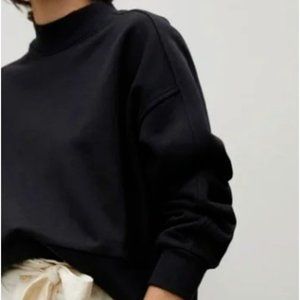 EVERLANE Womens The Track Cropped Mock Neck Sweatshirt Size Medium Black EUC